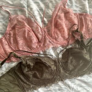 Elegant Lace Bralette Set - Pink and Olive
